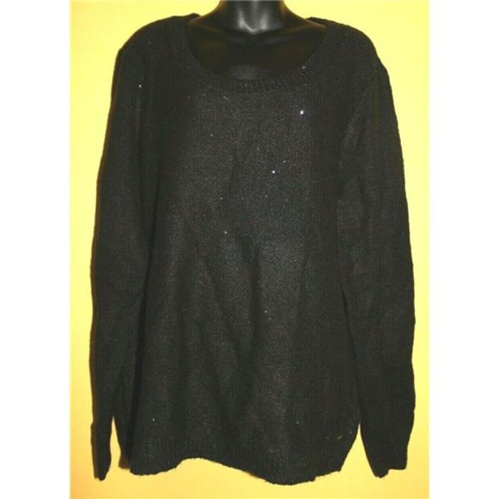 NWT Tommy Hilfiger XXL Wool Blend Front Sequin Black Pull Over Sweater
